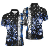 Max Corner Bowling and Pins Multi-Color Thin Line American Flag Skull Flame Pattern Multicolored Bowling jerseys Custom Name And Team 3D Polo Shirt