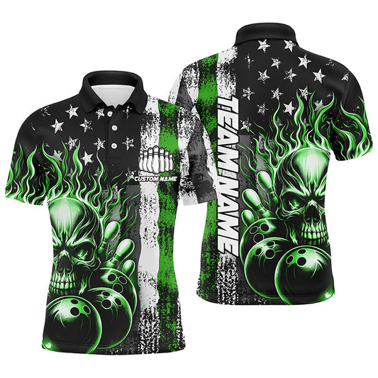 Max Corner Bowling and Pins Multi-Color Thin Line American Flag Skull Flame Pattern Multicolored Bowling jerseys Custom Name And Team 3D Polo Shirt