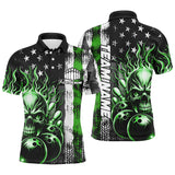 Max Corner Bowling and Pins Multi-Color Thin Line American Flag Skull Flame Pattern Multicolored Bowling jerseys Custom Name And Team 3D Polo Shirt