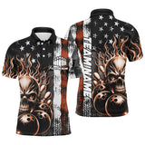 Max Corner Bowling and Pins Multi-Color Thin Line American Flag Skull Flame Pattern Multicolored Bowling jerseys Custom Name And Team 3D Polo Shirt