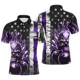 Max Corner Bowling and Pins Multi-Color Thin Line American Flag Skull Flame Pattern Multicolored Bowling jerseys Custom Name And Team 3D Polo Shirt