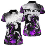 Maxcorners Black And Purple Thunder Lightning Custom Dragon Bowling Men Polo Shirts, Bowling Uniform