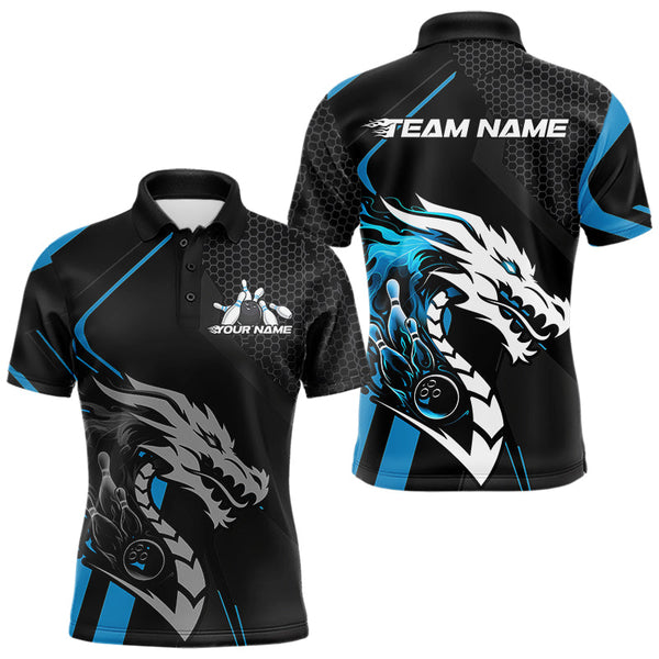 Maxcorners Custom Black And Blue Dragon Bowling Jerseys, Bowling Team Men Polo Shirts Bowlers Outfit