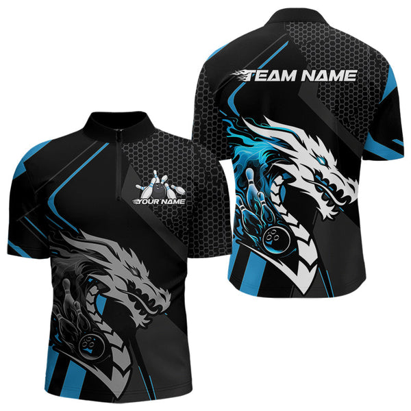 Maxcorners Custom Black And Blue Dragon Bowling Jerseys, Bowling Team Men Polo Shirts Bowlers Outfit