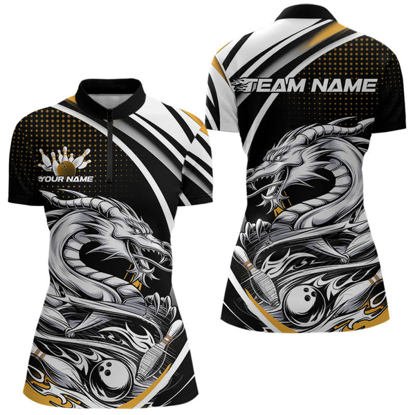 Maxcorners Custom Black And Yellow Dragon Bowling Team Polo Shirts For Men, Dragon Bowling Jerseys