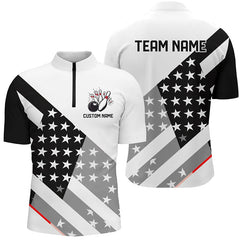 Maxcorners Custom Black And White American Flag Skull Bowling Shirts, Unisex Patriotic Team Bowling Jerseys