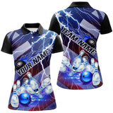 Maxcorners Flame Bowling Ball Blue Lightning American Flag Custom Name Bowling Team Shirts For Men