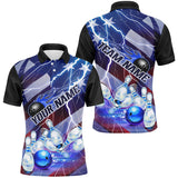 Maxcorners Flame Bowling Ball Blue Lightning American Flag Custom Name Bowling Team Shirts For Men