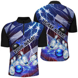 Maxcorners Flame Bowling Ball Blue Lightning American Flag Custom Name Bowling Team Shirts For Men