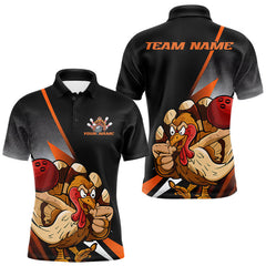 Maxcorners Custom Funny Orange Turkey Bowling Team Men Polo Shirts, Thanksgiving Bowling Shirt LM2608