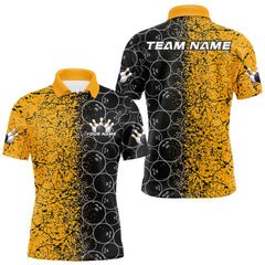 Maxcorners Custom Black And Yellow Splatter Bowling Ball Pattern Bowling Team Polo Shirts For Men LM2608