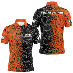 Maxcorners Custom Black And Orange Splatter Bowling Ball Pattern Bowling Team Polo Shirts For Men LM2608