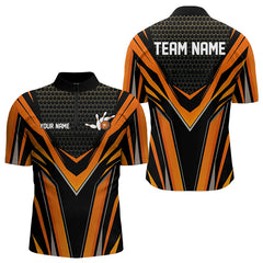 Maxcorners Custom Black And Orange Bowling Jerseys For Men, Bowling Team Uniform Polo Shirts