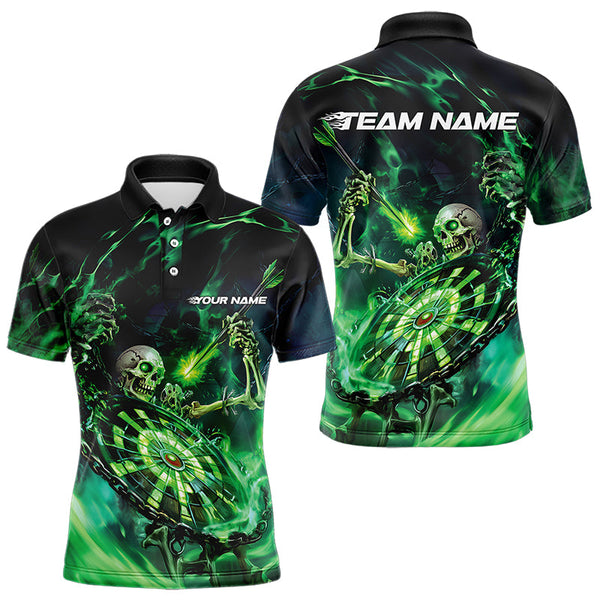 Maxcorners Custom Black And Green Skeleton Dart Polo Shirts Skull Dart Team League Shirts