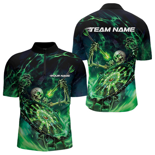 Maxcorners Custom Black And Green Skeleton Dart Polo Shirts Skull Dart Team League Shirts