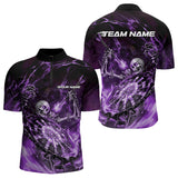 Maxcorners Custom Black And Purple Skeleton Dart Polo Shirts, Skull Dart Team League Shirts