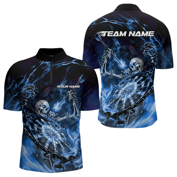 Maxcorners Custom Black And Blue Skeleton Dart Polo Shirts Skull Dart Team League Shirts