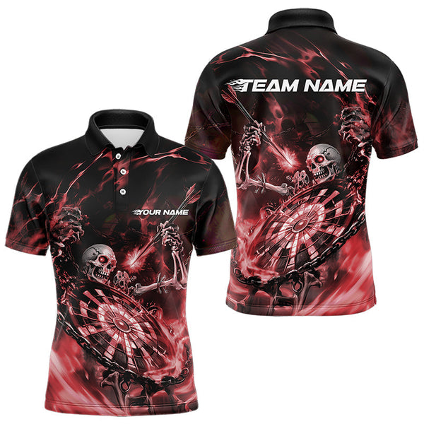 Maxcorners Custom Black And Red Skeleton Dart Polo Shirts Skull Dart Team League Shirts