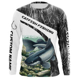 Maxcorners Gray Camo Custom Catfish Fishing Long Sleeve Fishing Shirts, Catfish Fishing Jerseys MT2108