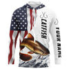 Maxcorners Catfish Fishing Custom Long Sleeve Fishing Shirts, American Flag Patriotic Catfish Fishing Shirt LM0501