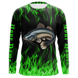Maxcorners Catfish Fishing Custom Long Sleeve Fishing Shirts, Green Flame Catfish Fishing Tournament Shirt MT2108