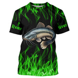 Maxcorners Catfish Fishing Custom Long Sleeve Fishing Shirts, Green Flame Catfish Fishing Tournament Shirt MT2108