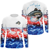 Maxcorners Red White And Blue Tie Dye Background Custom Patriotic Catfish Long Sleeve Fishing Shirts MT2108