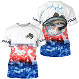 Maxcorners Red White And Blue Tie Dye Background Custom Patriotic Catfish Long Sleeve Fishing Shirts MT2108