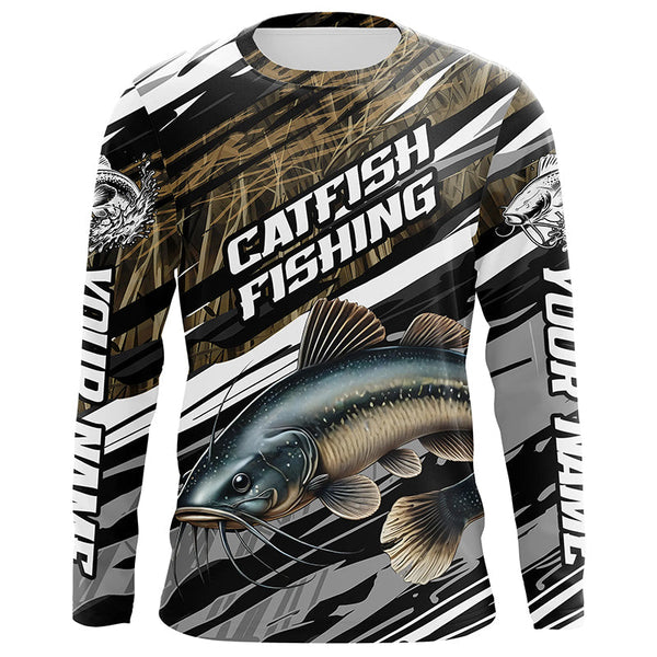 Maxcorners Catfish Fishing Custom Long Sleeve Tournament Fishing Shirts, Catfish Fishing Jerseys Grass Camo MT2108