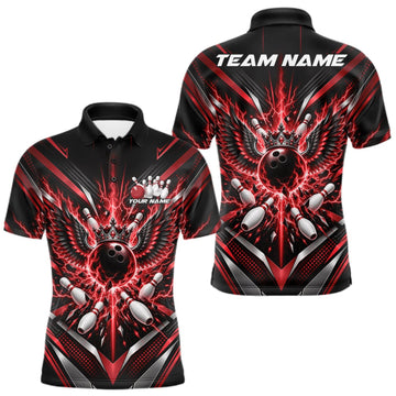 Maxcorners Custom Red Lightning Crown Bowling Ball With Wings Bowling Team Men Polo Shirt LM2709