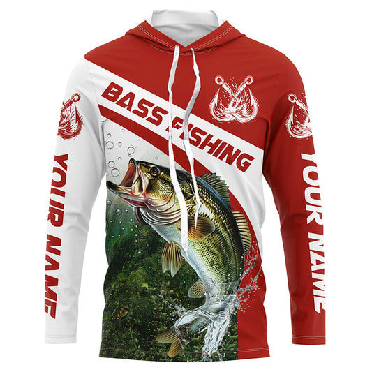Maxcorners Custom Bass Fishing Long Sleeve Tournament Fishing Shirts, Bass Performance Fishing Jerseys | Red LM0201