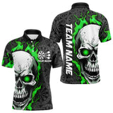 Maxcorners Black And Green Flame Skull Custom Dart Polo Shirts For Men, Fire Dart Team Jerseys