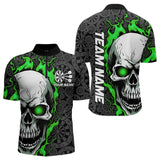 Maxcorners Black And Green Flame Skull Custom Dart Polo Shirts For Men, Fire Dart Team Jerseys