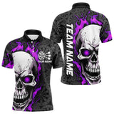 Maxcorners Black And Purple Flame Skull Custom Dart Polo Shirts For Men, Fire Dart Team Jerseys