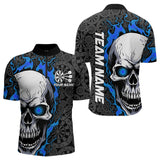 Maxcorners Black And Blue Flame Skull Custom Dart Polo Shirts For Men, Fire Dart Team Jerseys