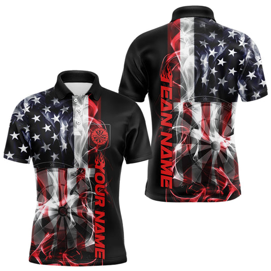 Custom American Flag Flame US Dart Men Polo Shirt With Pocket, Patriotic Dart Shirt LM1203