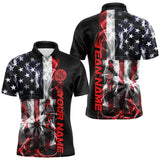 Maxcorners Custom Ameircan Flag Flame Us Dart Polo Shirts For Men, Patriotic Dart Team Shirt