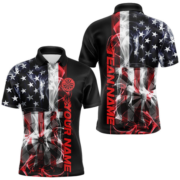 Maxcorners Custom Ameircan Flag Flame Us Dart Polo Shirts For Men, Patriotic Dart Team Shirt