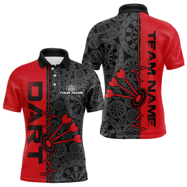 Maxcorners Custom Black And Red Dart Jerseys, Dartboad Pattern Grunge Dart Team Polo Shirts For Men