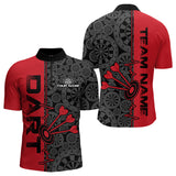 Maxcorners Custom Black And Red Dart Jerseys, Dartboad Pattern Grunge Dart Team Polo Shirts For Men