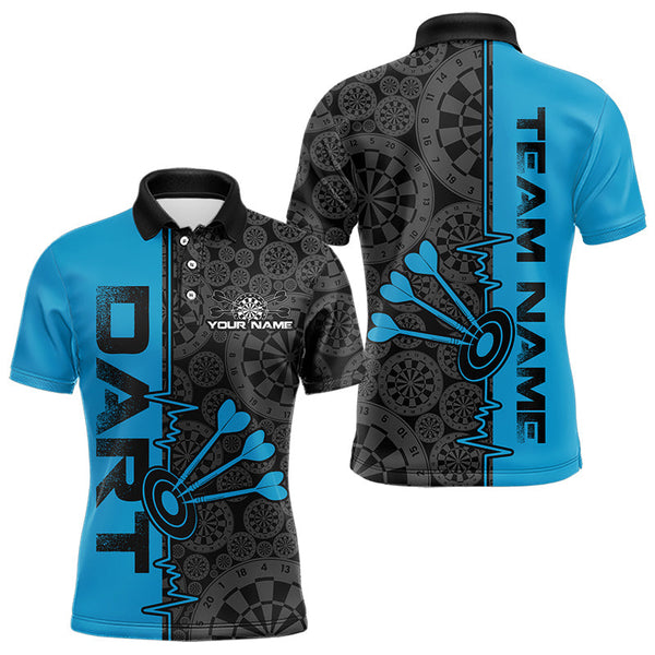 Maxcorners Custom Black And Blue Dart Jerseys, Dartboad Pattern Grunge Dart Team Polo Shirts For Men