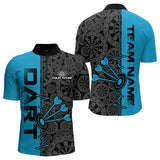 Maxcorners Custom Black And Blue Dart Jerseys, Dartboad Pattern Grunge Dart Team Polo Shirts For Men