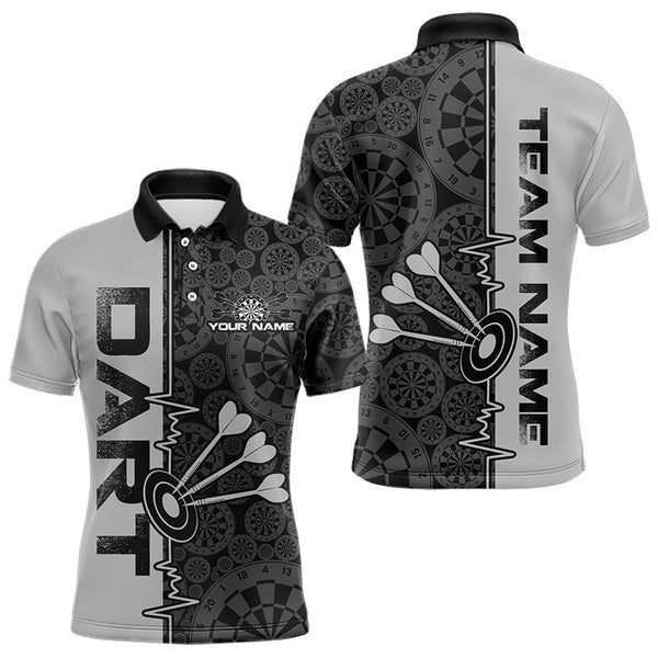 Maxcorners Custom Black And Gray Dart Jerseys, Dartboad Pattern Grunge Dart Team Polo Shirts For Men