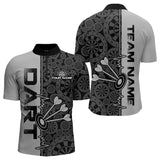 Maxcorners Custom Black And Gray Dart Jerseys, Dartboad Pattern Grunge Dart Team Polo Shirts For Men