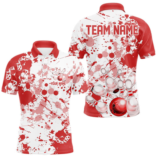 Maxcorners Custom Red Splatter Bowling Team League Shirts For Men, Bowling Jerseys Bowler Outfit