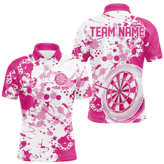 Maxcorners Custom Pink Splatter Dartboard Darts Team Shirt For Men, Dart League Jerseys For Players