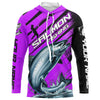 Maxcorners Chinook Salmon Custom Purple Long Sleeve Fishing Shirts, Salmon Fisherman Saltwater Fishing Jerseys LM0201
