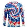 Maxcorners American Flag Tie Dye Custom Long Sleeve Performance Fishing Shirts, Patriotic Fishing Jerseys LM0201