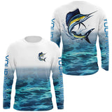 Maxcorners Blue Ocean Background Custom Sailfish Fishing Long Sleeve Shirts, Sailfish Saltwater Fishing Shirt MT2108
