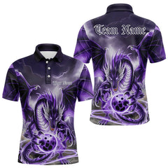 Maxcorners Purple Thunder Lightning Custom Dragon Bowling Polo Shirts For Men, Bowling Team Uniform LM2703